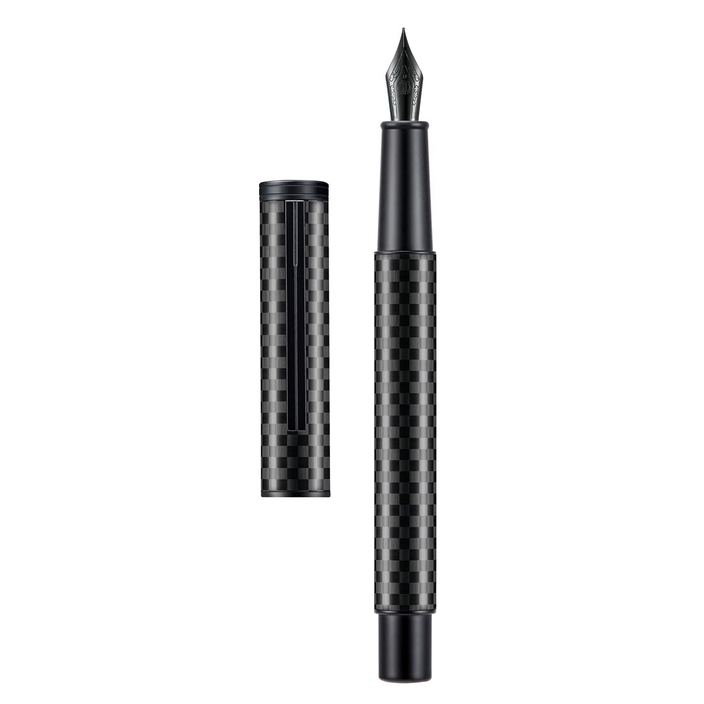 Hongdian Black Forest Carbon Fiber Fountain Pen Medium Nib Modern Design Smooth Writing Pen with