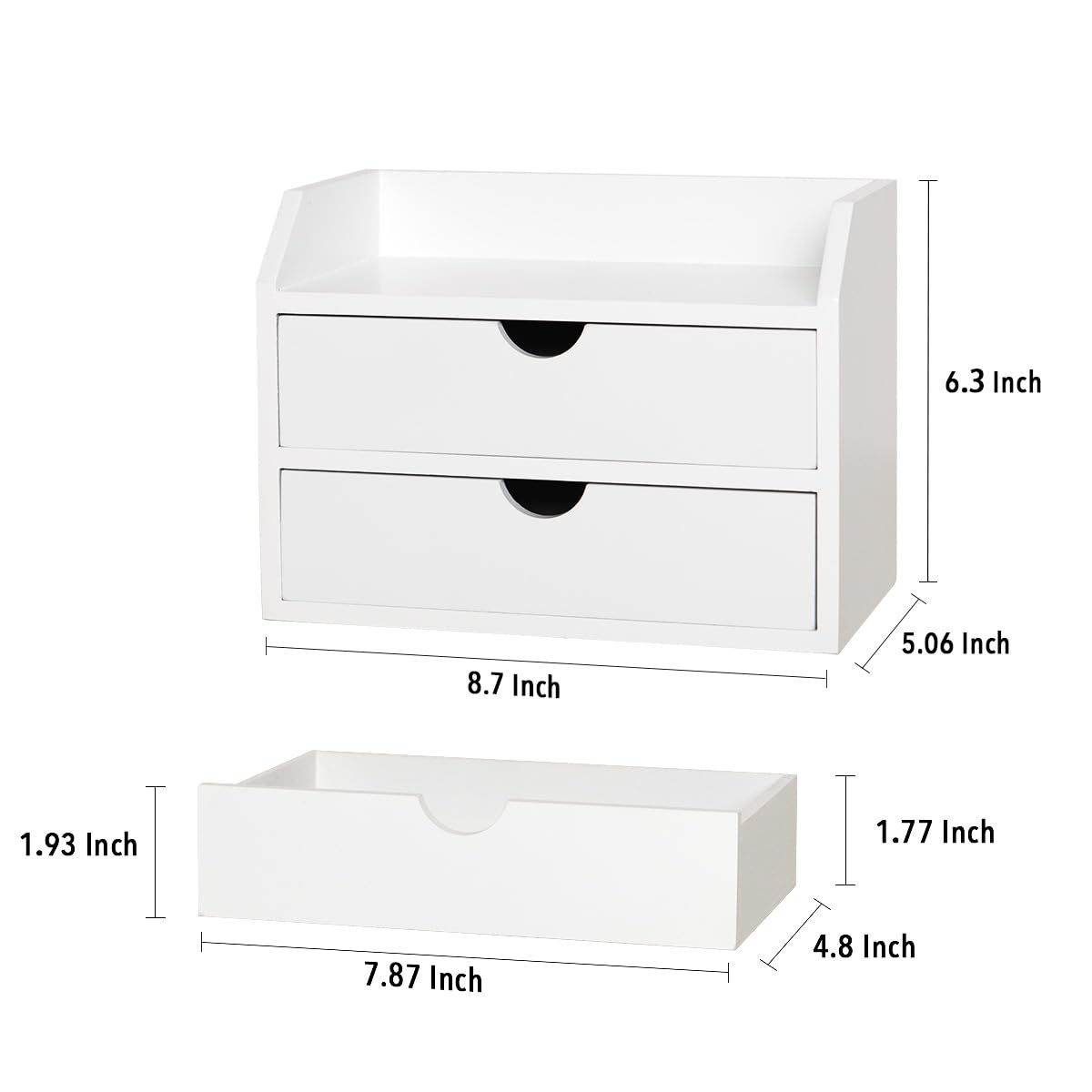 ROSE BLOOM White Wood Desk Organizer with 2 Drawers, Mini Cabinet with Storage Shelf for Tabletop