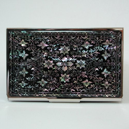 Mother of Pearl Design RFID Blocking Protection Business Card Case, Credit Card Holder, Metal Name