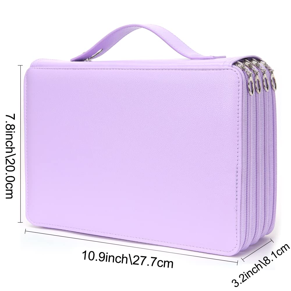 Vomgomfom 200 Slots Pencil Case 4-Layer PU Leather, Handle, Purple