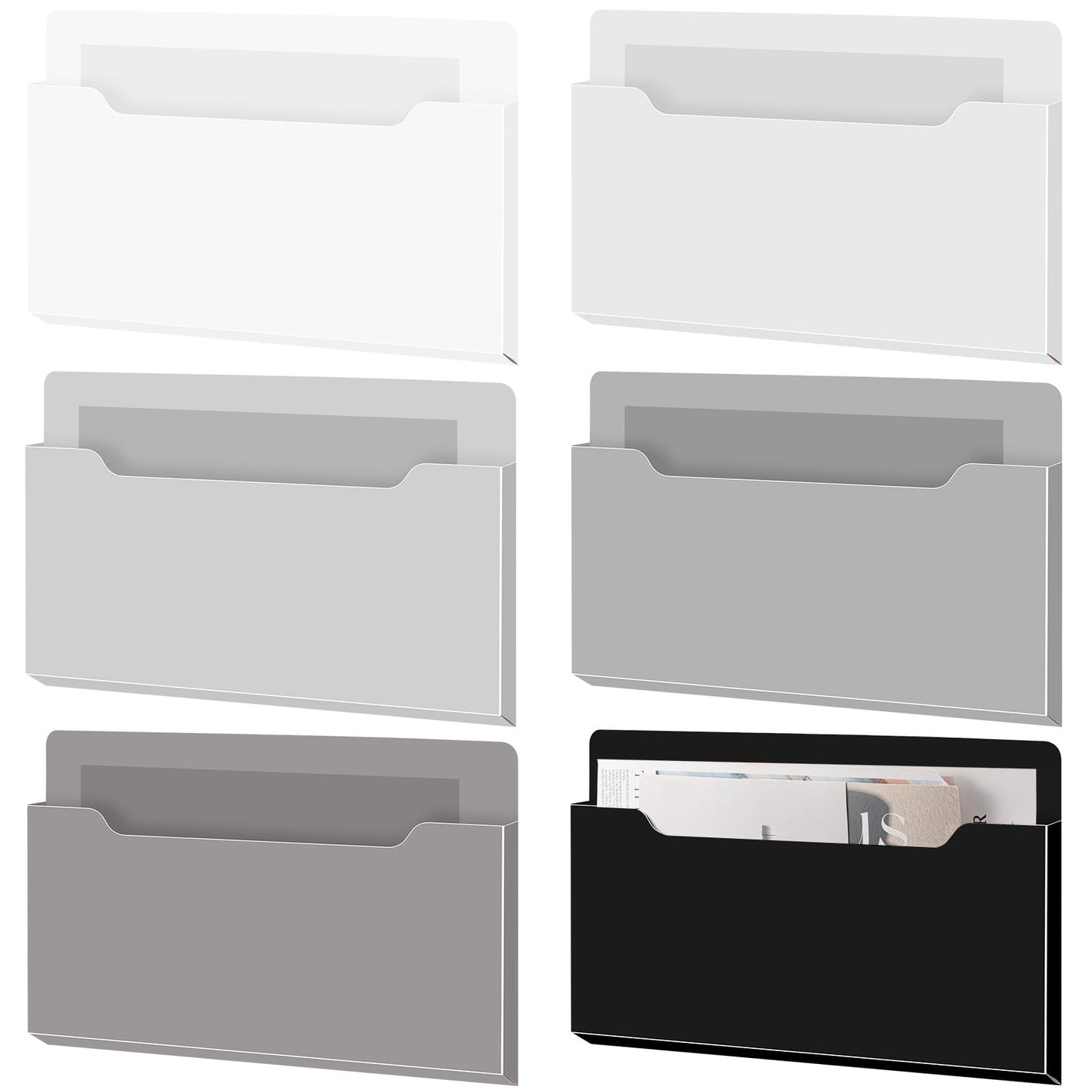 Fuutreo Magnetic Wall File Holder,6pcs,Achromatic Colors,Horizontal-large