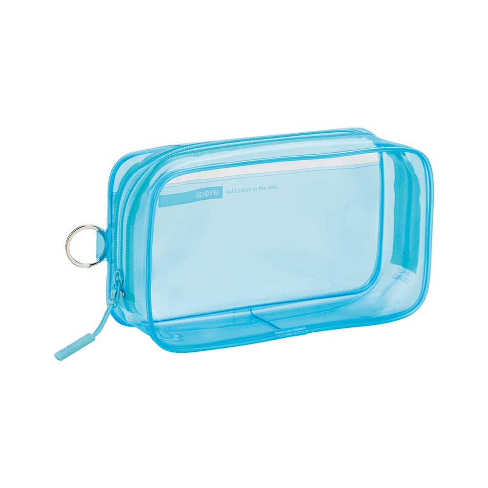 Lihit Lab SOERU A8101-14 Transparent Clear Box Pen Case, Large Capacity, Approx. 40 Pens, Ice Blue