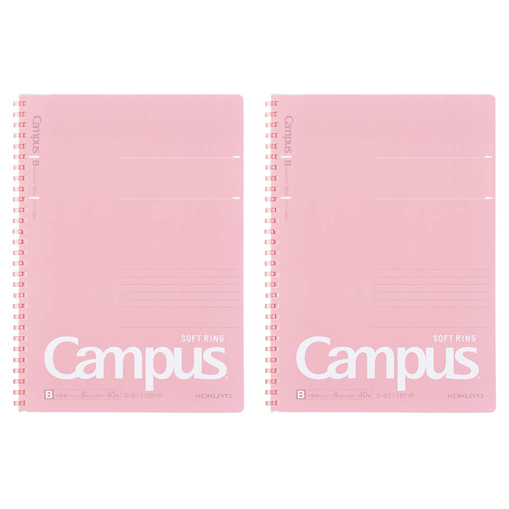 Kokuyo Campus Soft Ring Notebook, Semi-B5, B 6mm Dot Ruled, 34 Lines, 40 Sheets, Pink, Set of 2