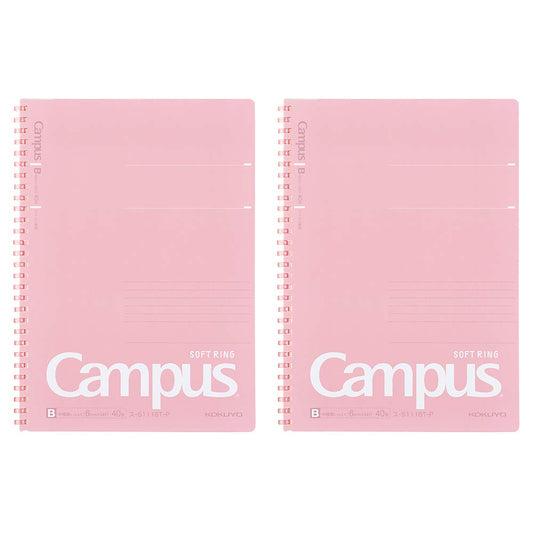 Kokuyo Campus Soft Ring Notebook, Semi-B5, B 6mm Dot Ruled, 34 Lines, 40 Sheets, Pink, Set of 2
