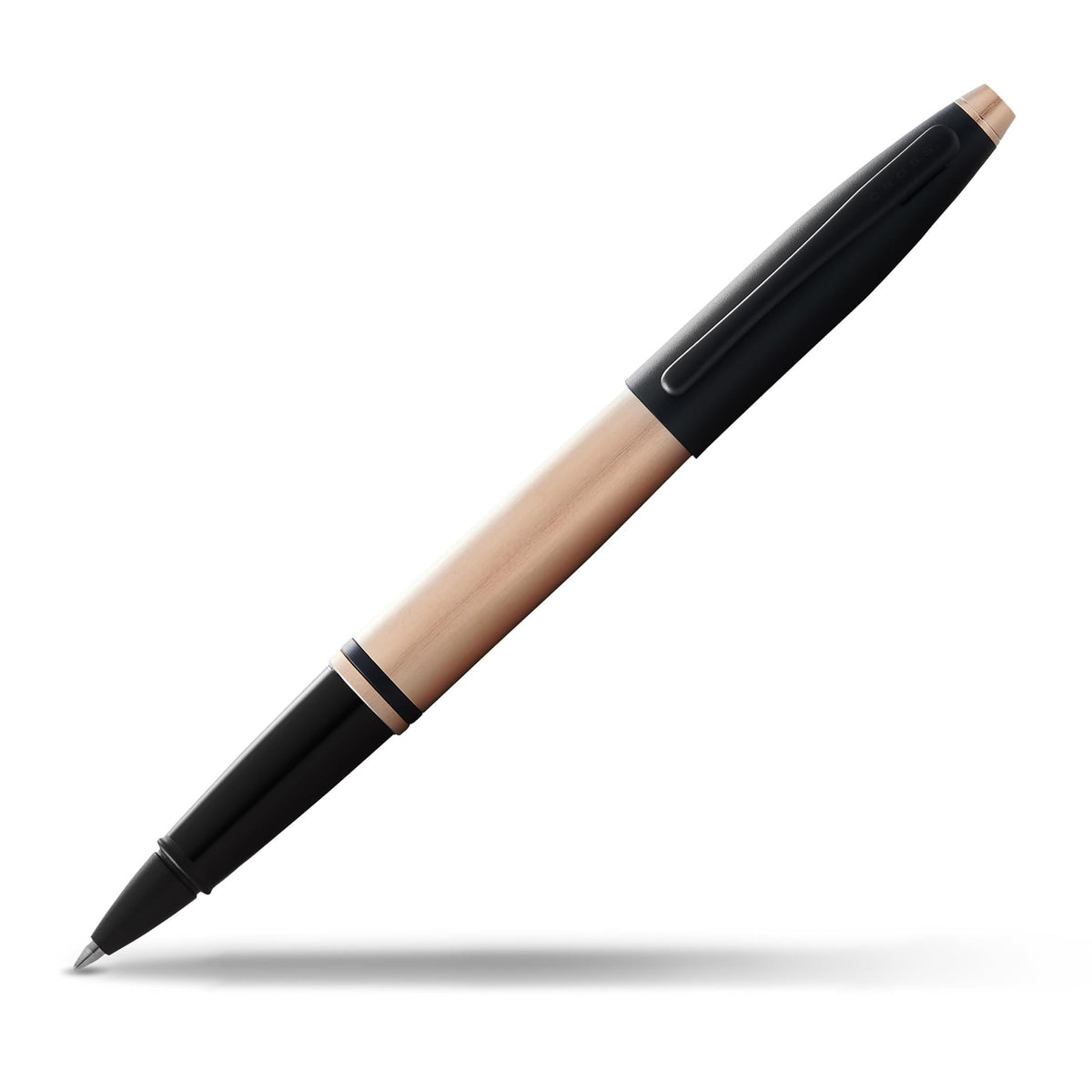 Cross Calais Rollerball Pen, Brushed Rose Gold & Black Lacquer, Black Ink