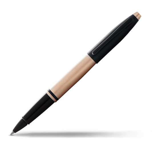 Cross Calais Rollerball Pen, Brushed Rose Gold & Black Lacquer, Black Ink