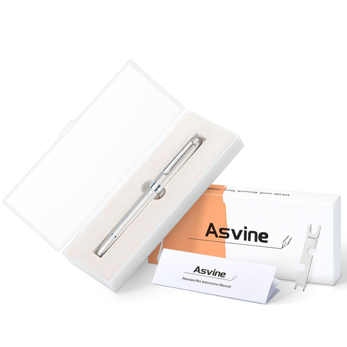 Asvine J16 Brushed Titanium Fountain Pen Fine Jowo Nib Piston Filling, Ink Window, Wrench & Box