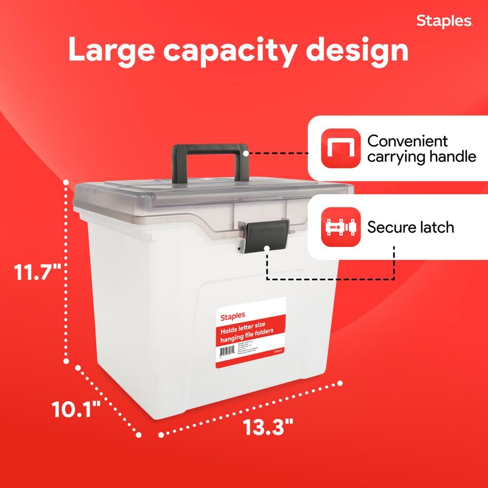 STAPLES File Box Portable Tote, Letter Size, Clear, 2/Pack