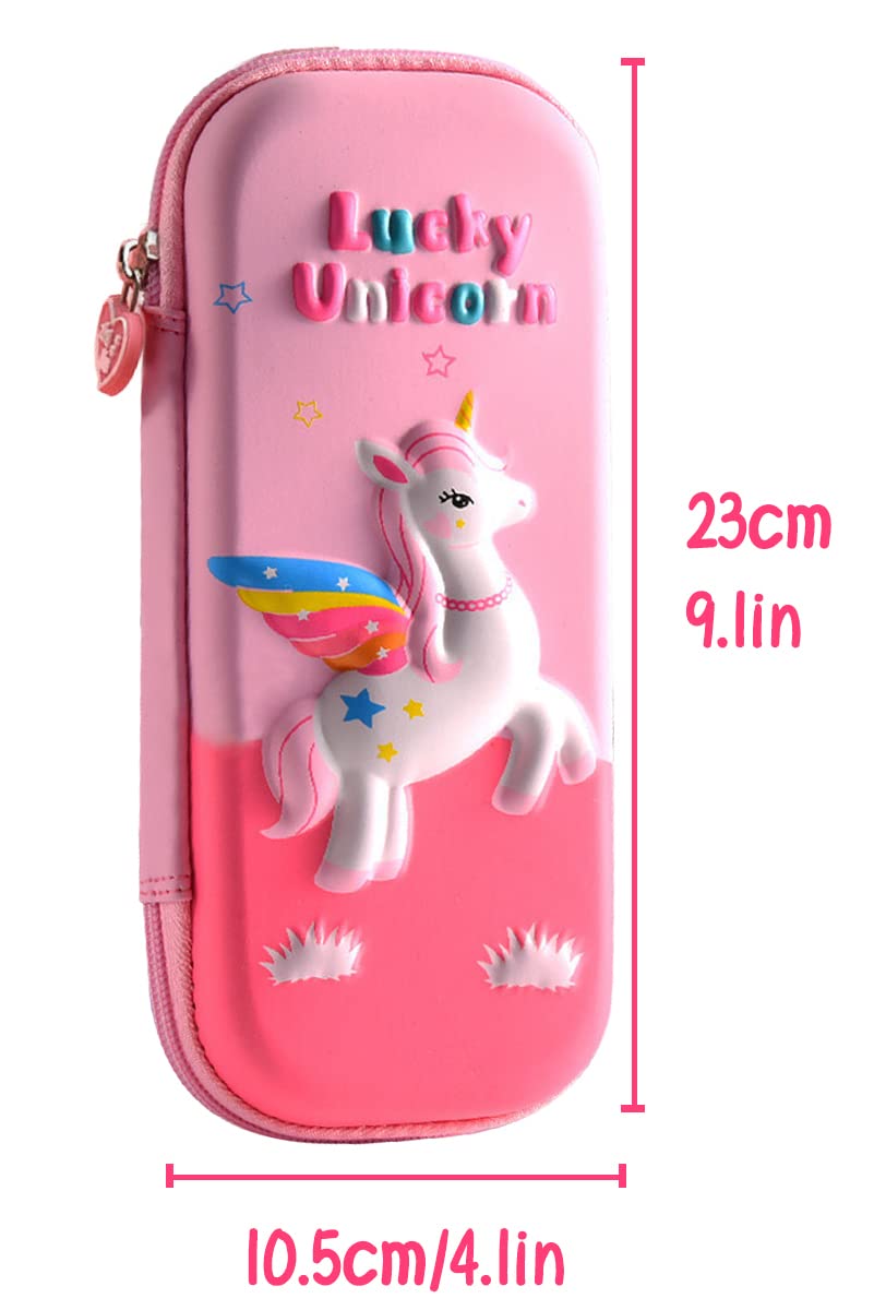 MCWTH Pencil Case for Kids Girls 3D Magical Horse Large Capacity Waterproof Pencil Box with