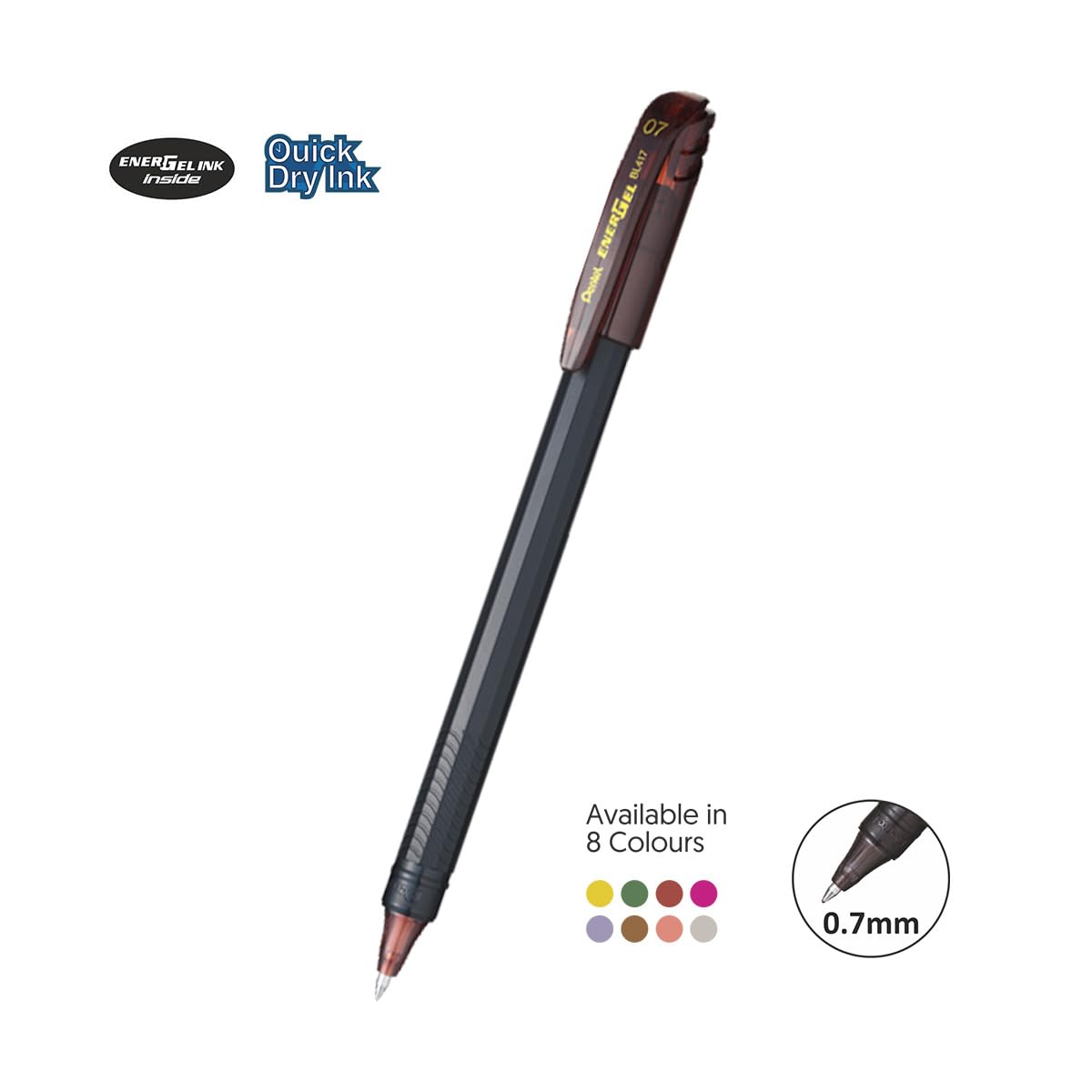 Pentel Energel 0.7 mm Metal Tip Roller Gel Pen Set 2 BLACK + 10 ASSORTED COLORS Pack of 12