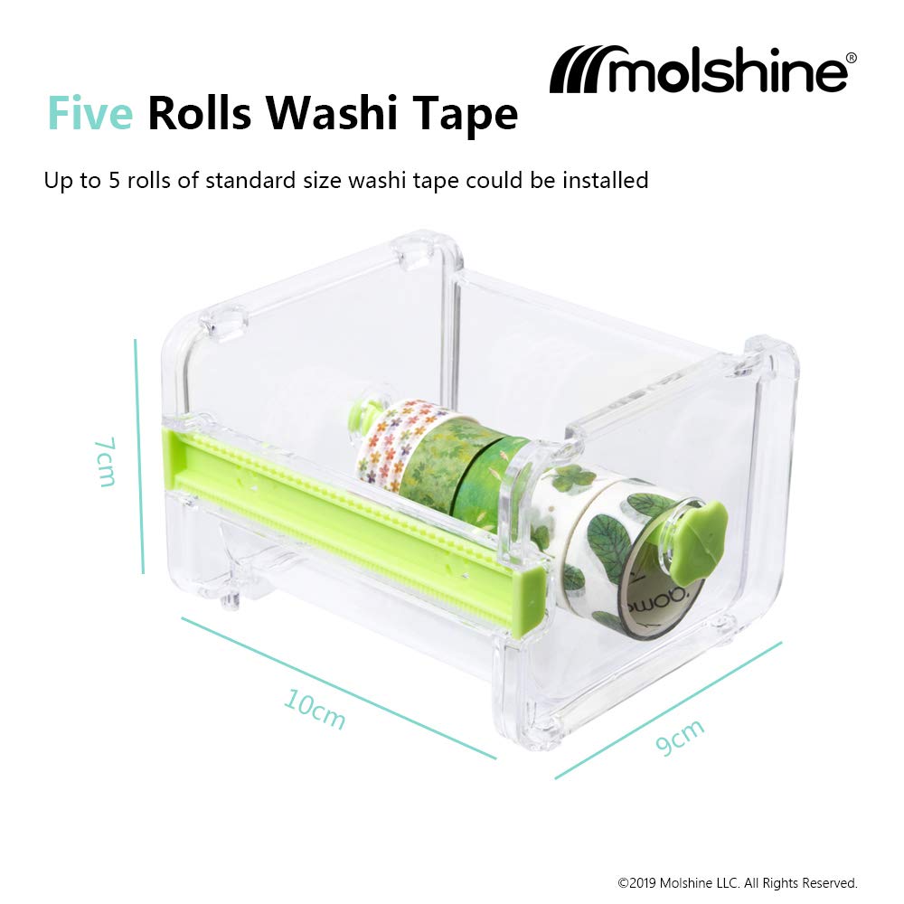 molshine 2 Pack Transparent Desktop Multi Washi Masking Tape Storage Dispenser,Tape Cutter,Tape