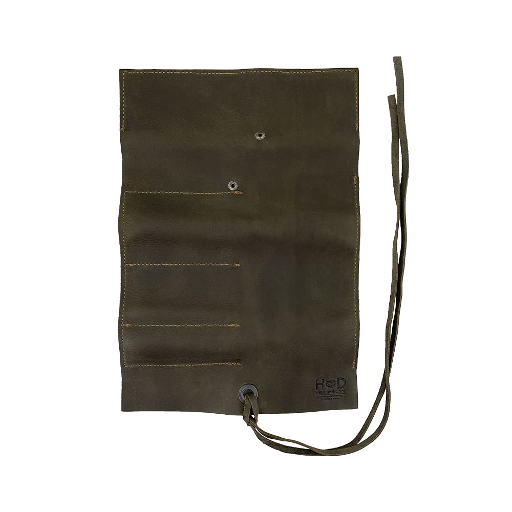 Hide & Drink, Rustic Leather Pencil Roll Pouch, Multi-Purpose Storage Wrap for Scissors, Earphones