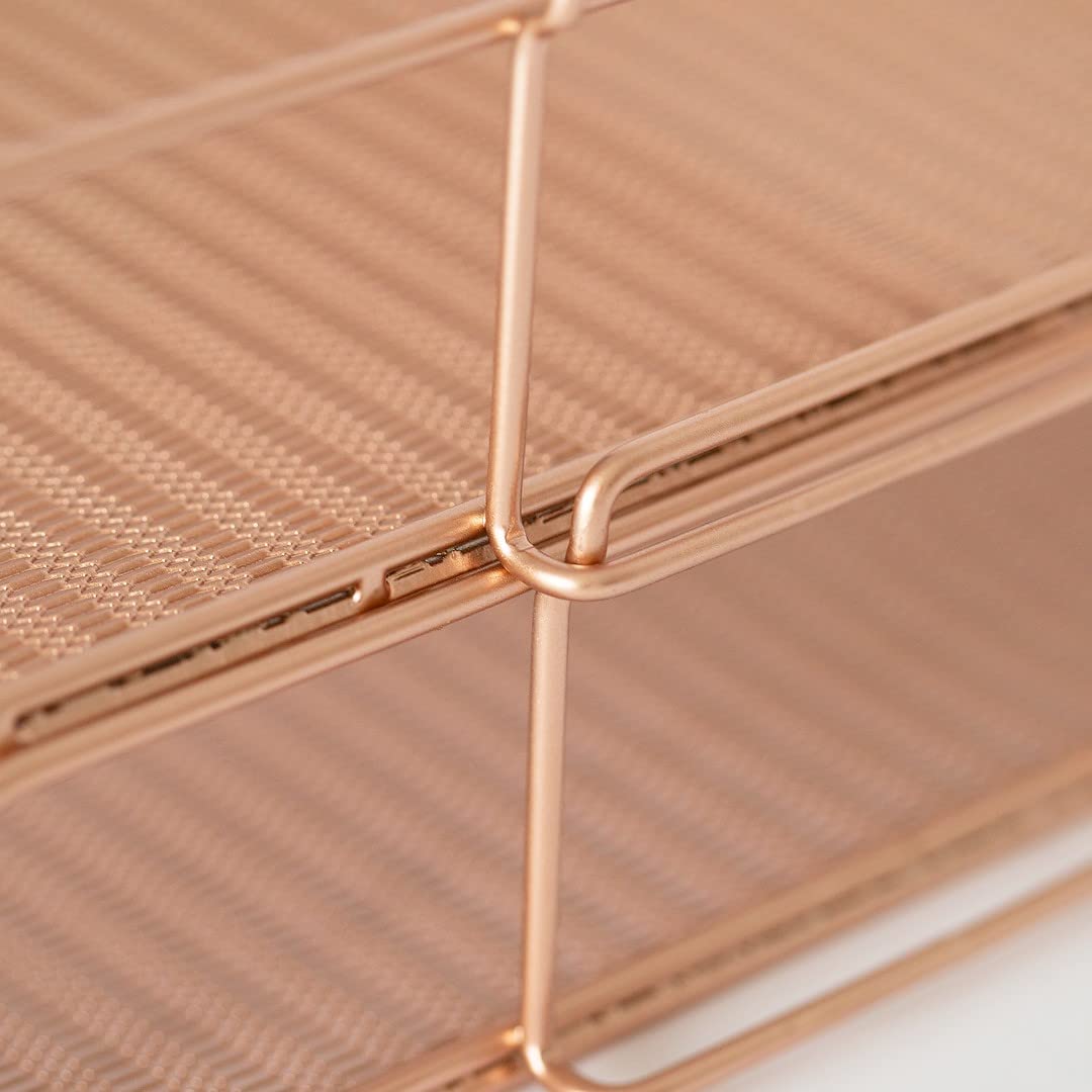 BLU MONACO | Rose Gold Mesh Paper Tray Set of 2 | Stackable Letter Trays for Desk Organization |
