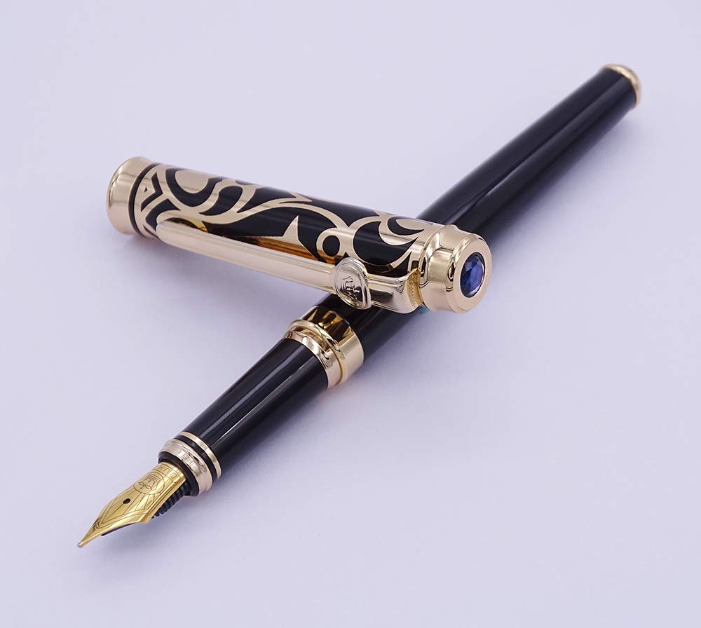 Lanxivi Duke Sweet Heart Pattern Gold Trim Fountain Pen Sapphire Jewerly Pen Pouch