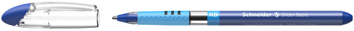Schneider 151277 Slider Basic XB Pack of 6 and 1 x Slider Rave XB Ballpoint Pen with Case, Blue Ink