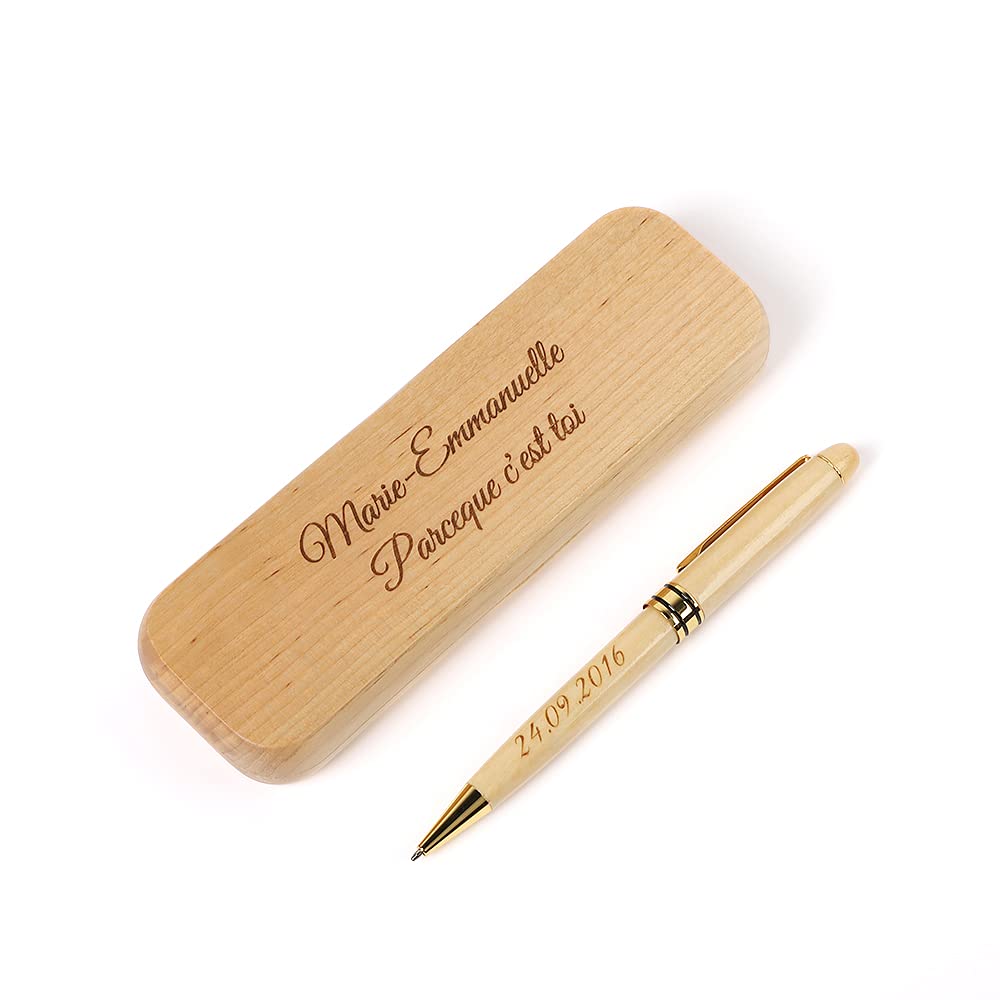RXFSP Engraved Ballpoint Pen & Case Wooden Personalised Business Gift With Box (maple)