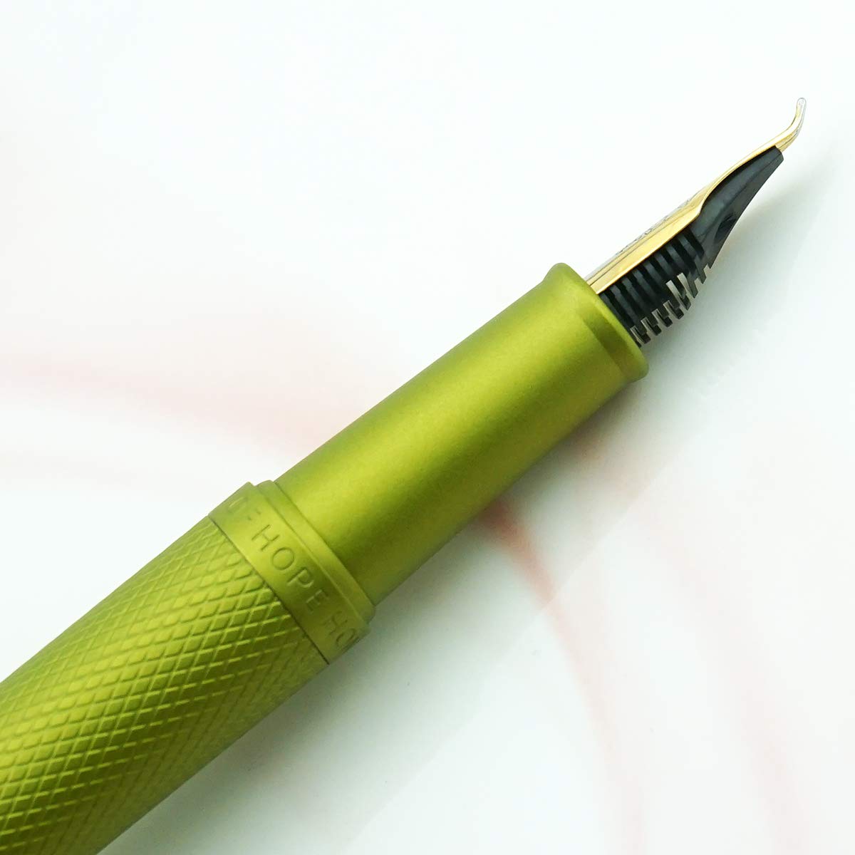 Asvine Mustard Yellow Forest Fountain Pen Bent Nib, Classic Design with Converter and Metal Pen