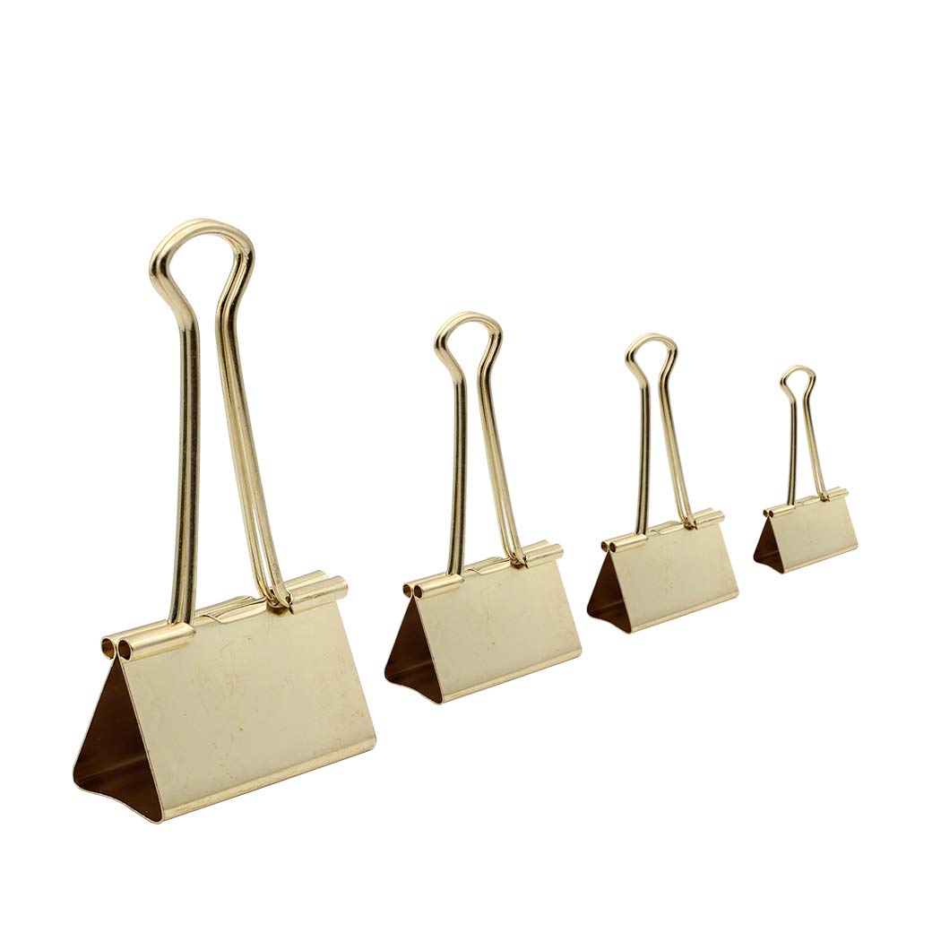 Zoohot Binder Clips Paper Clamps Assorted Sizes 45 Count, X Large, Medium, Small, X Small (Gold)