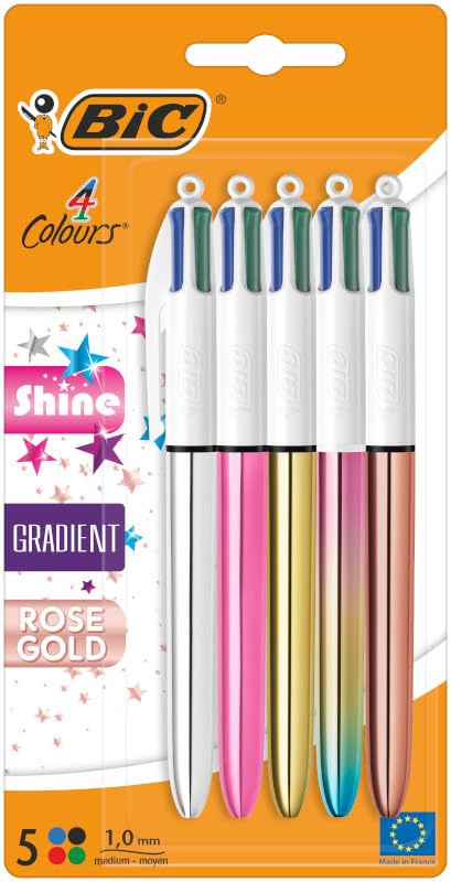 BiC 4 Colours Shine and Gradient Retractable Ball Pens Medium Point (1.00 mm) in Metallic Silver