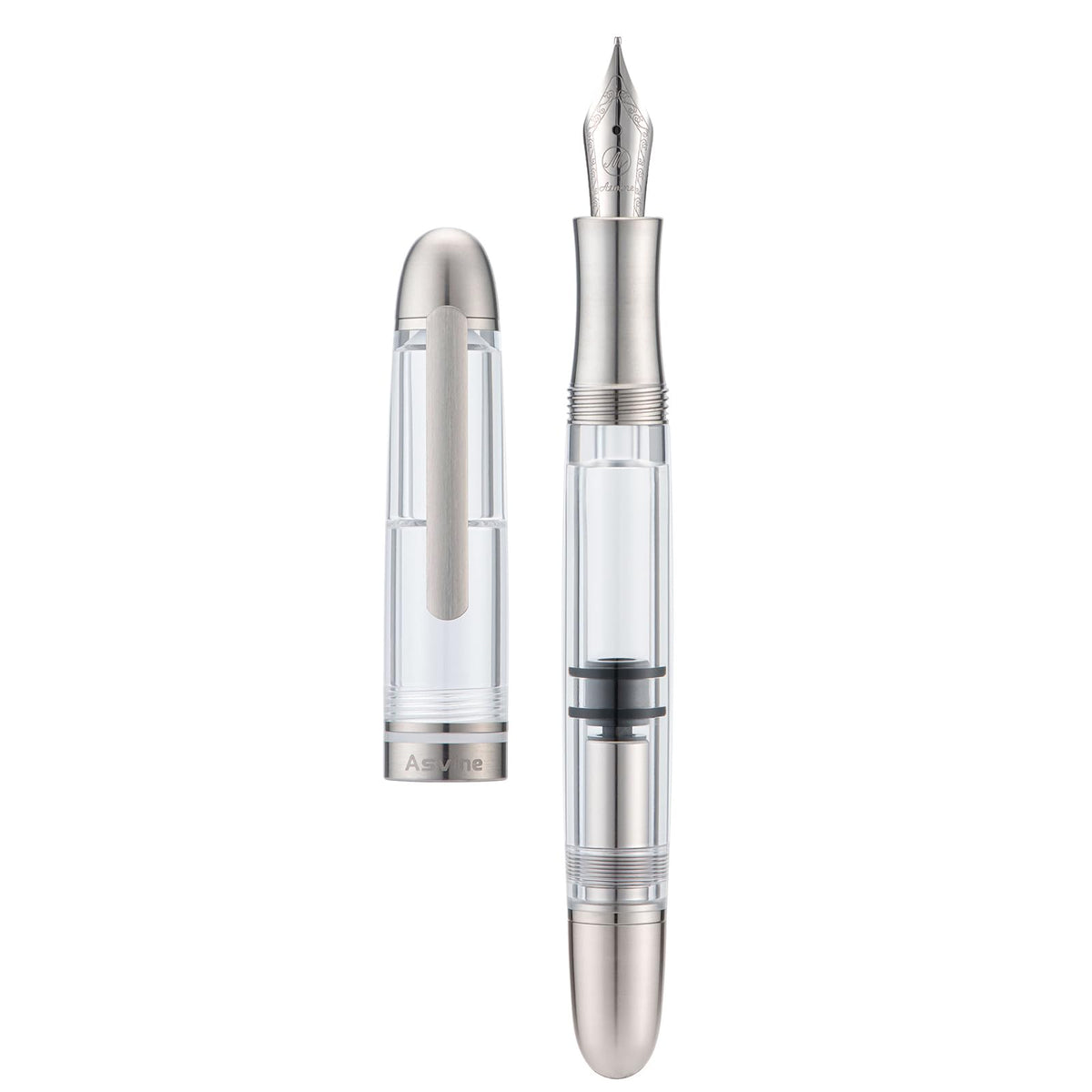 Asvine P36 Titanium Fountain Pen Piston Filling, Fine Point Clear Demonstrator Pen Smooth Writing