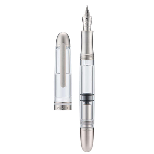 Asvine P36 Titanium Fountain Pen Piston Filling, Iridium Medium Nib Clear Transparent Acrylic