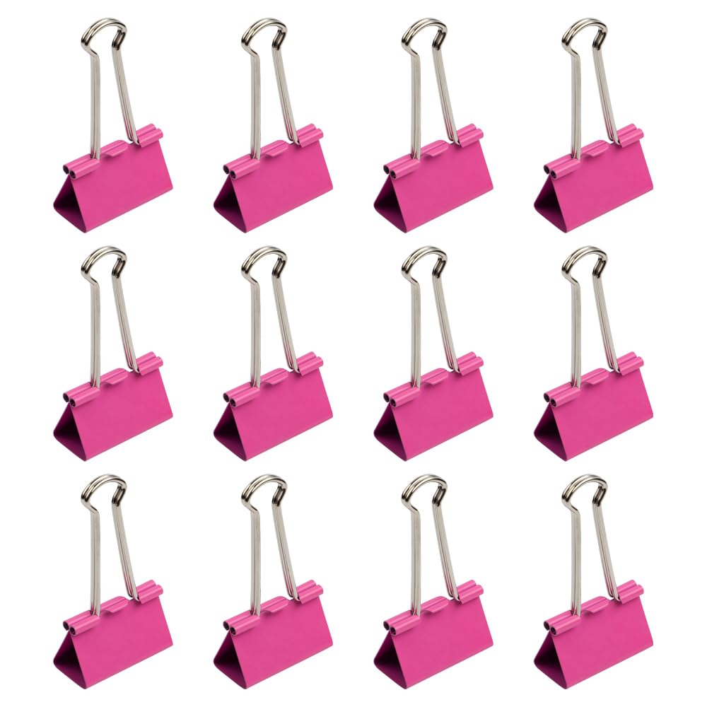 JAM PAPER Colorful Binder Clips - Large - 1 1/2 Inch (41 mm) - Pink Binderclips - 12/Pack