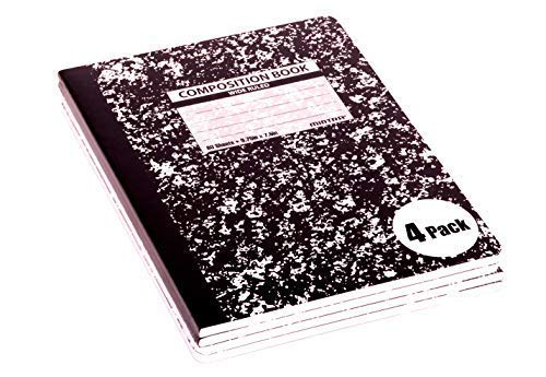 Mintra Office Composition Books - Sturdy Flexible Cover (4 Pack, Black Marble Comp - Wide Ruled)