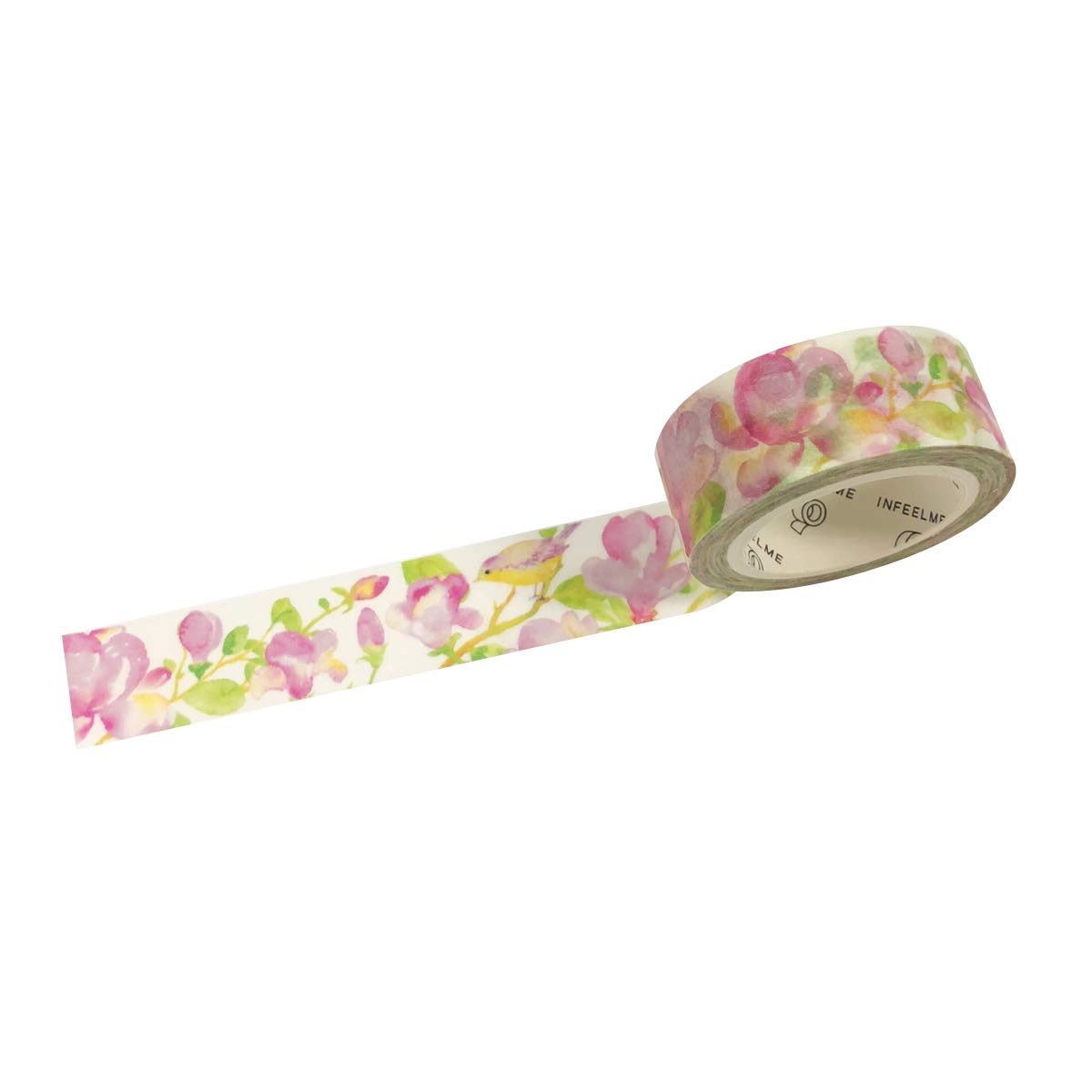 Wrapables Flowers and Greens Washi Masking Tape, 15mm x 7m Birds & Pink Floral