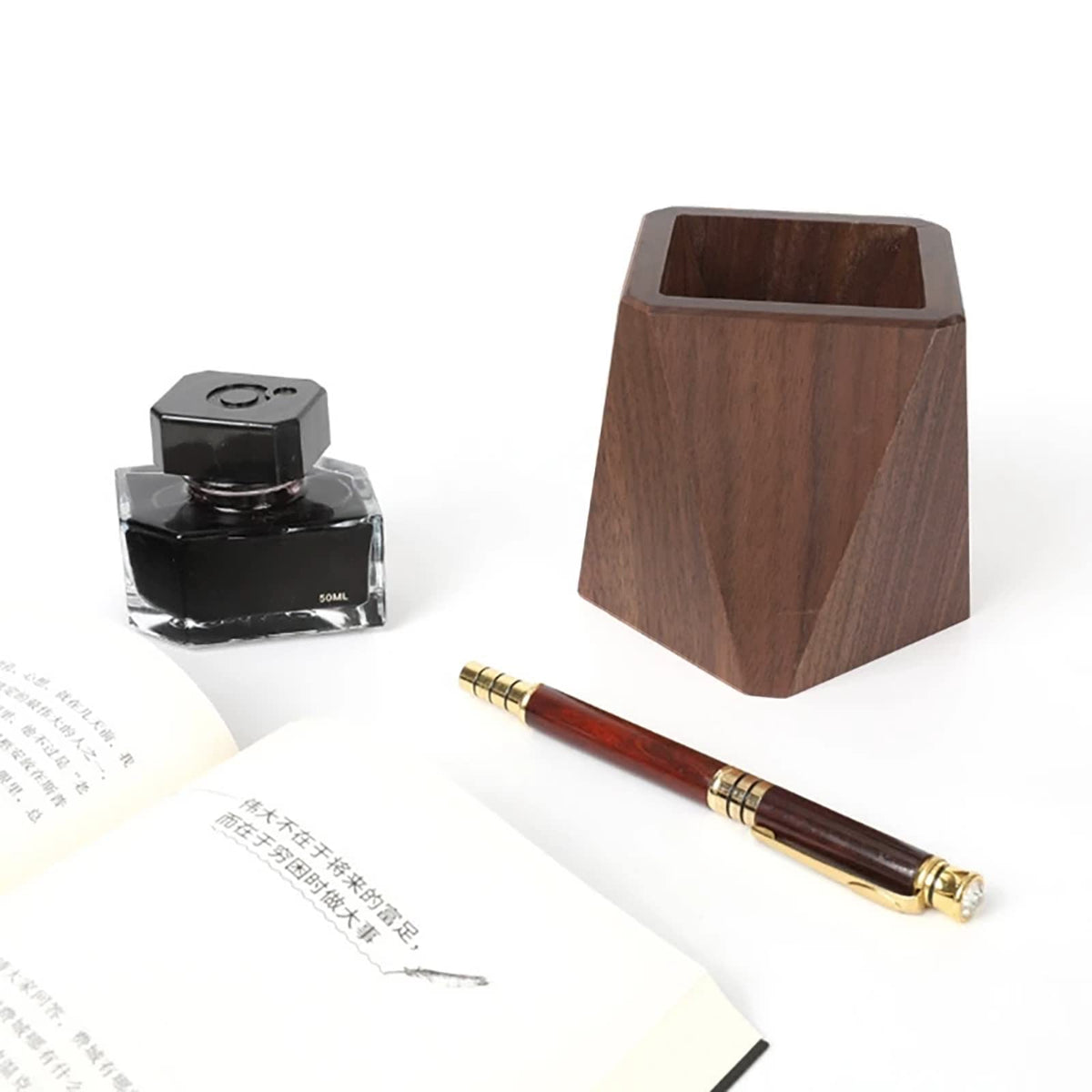 Soseelnee Black Walnut Wooden Pencil Box, Multiple-Use Desk Writing Stationary Organizer Wood Pen