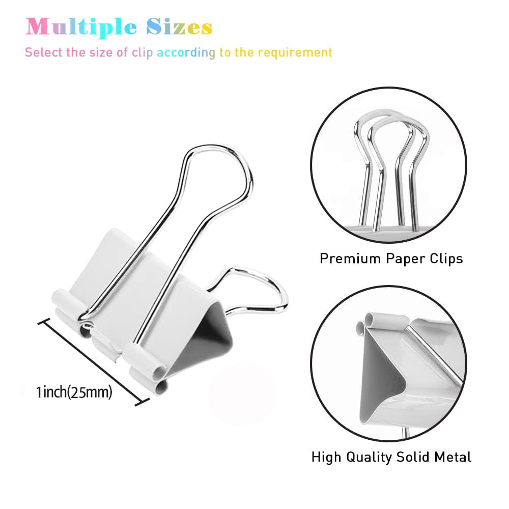 Binder Clips Width 1 Inch Capacity 0.47 Inch White 36 PCS with Storage boxs, Binder Clips 25mm 1