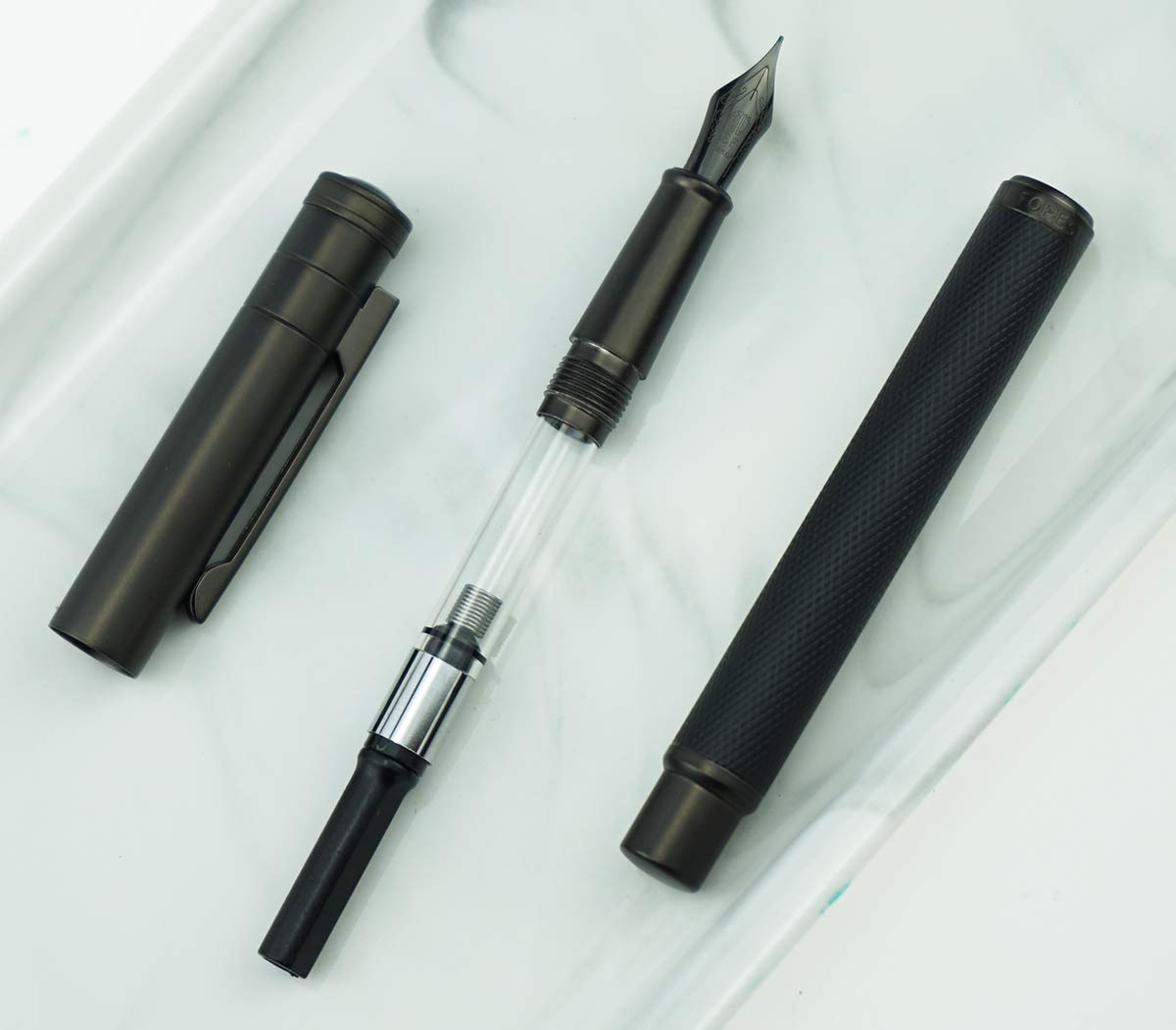 Hongdian Black Forest Fountain Pen Titanium Black Extra Fine Nib Beautiful Tree Texture Excellent