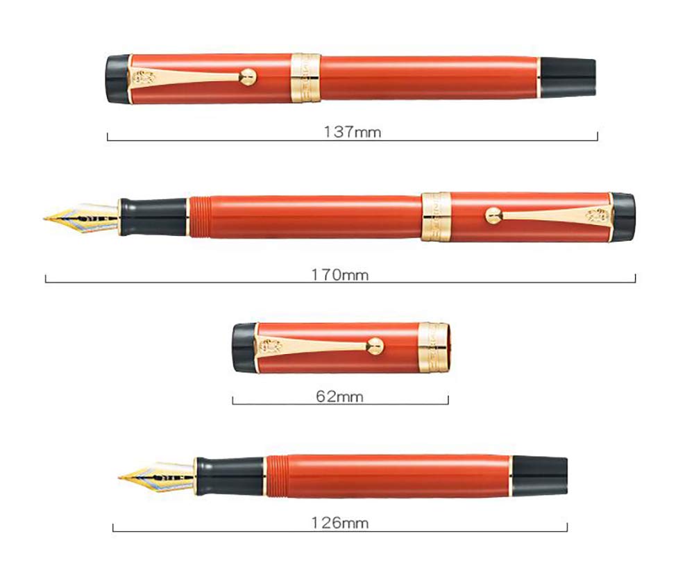 Jinhao 100 Fountain Pen Classic Style Orange Red Acrylic, Fine Point with Converter and Gold Trim