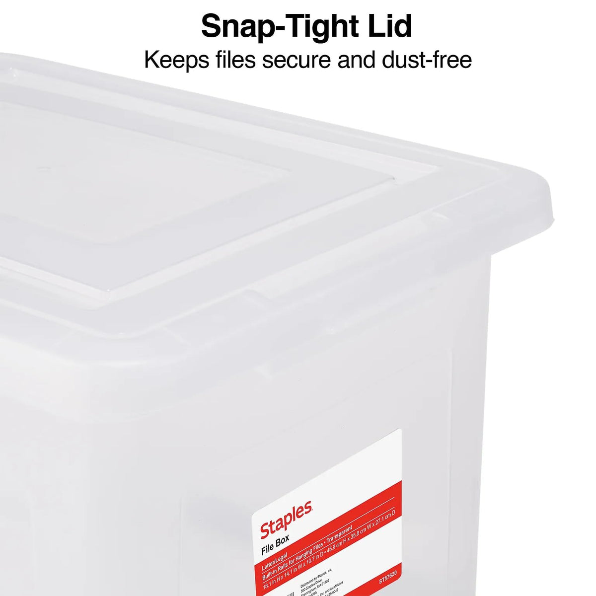 STAPLES Plastic File Box with Snap Lid, Letter/Legal Size, Clear, 4/Carton