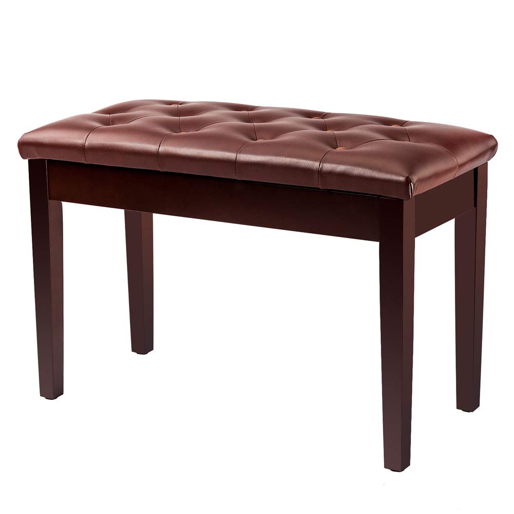 Bonnlo Wooden Duet Piano Bench with Storage, Padded Seat, Brown
