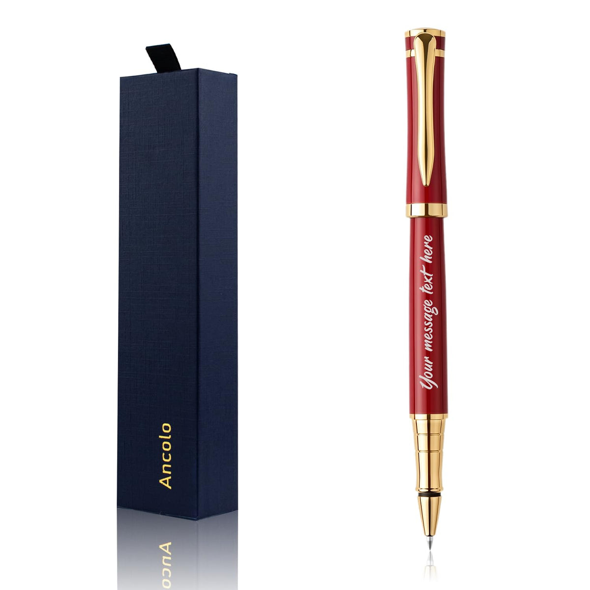 Ancolo Personalized Luxury Pen Set- High End Gift Box, Red Color, Refillable, Black Ink Refill