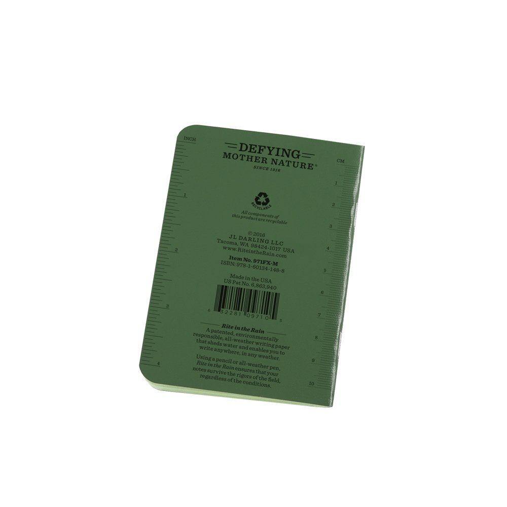 Rite in the Rain Weatherproof Mini Stapled Notebook, 3.25" x 4.625", Green Cover, Universal