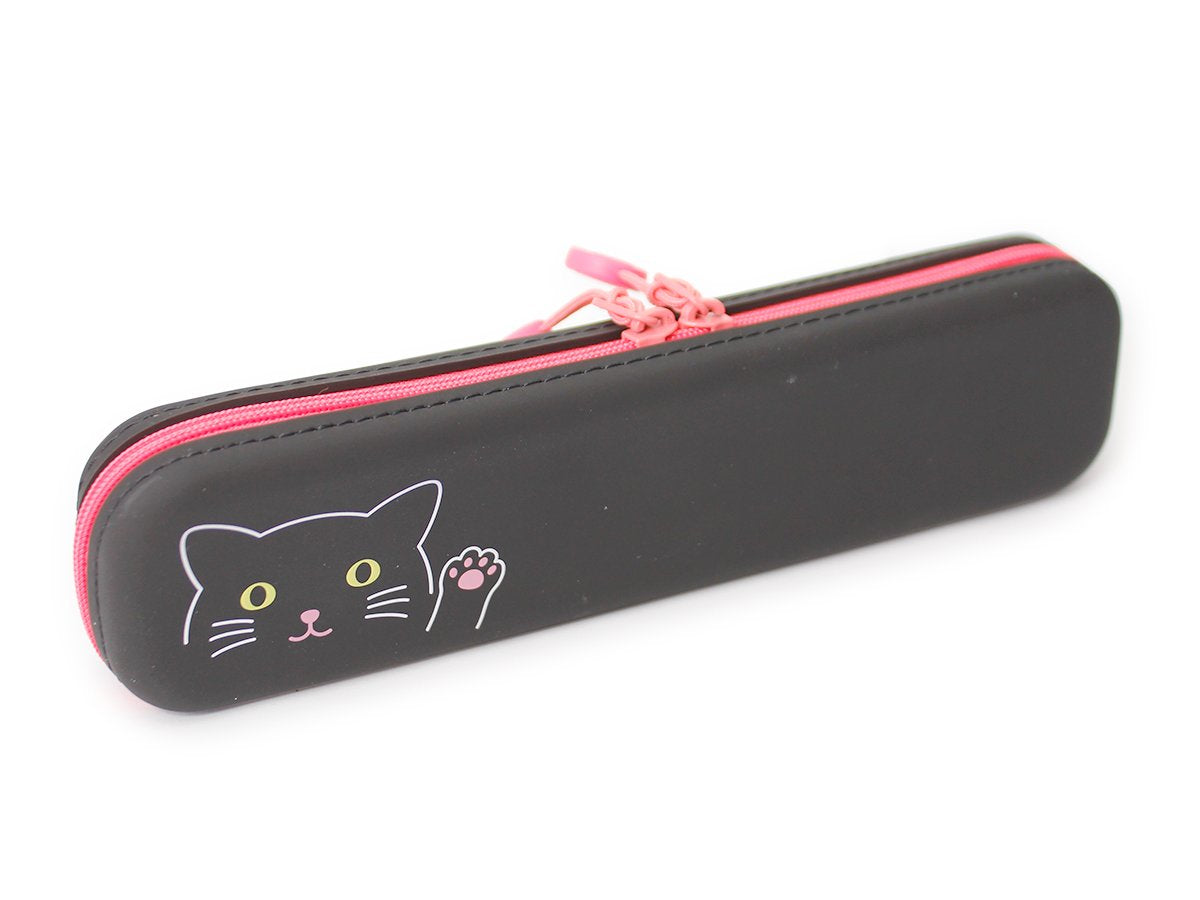 LIHIT LAB PuniLabo Slim Zipper Pen Pouch, 7.9" × 1.9", Black Cat (A7717-3)
