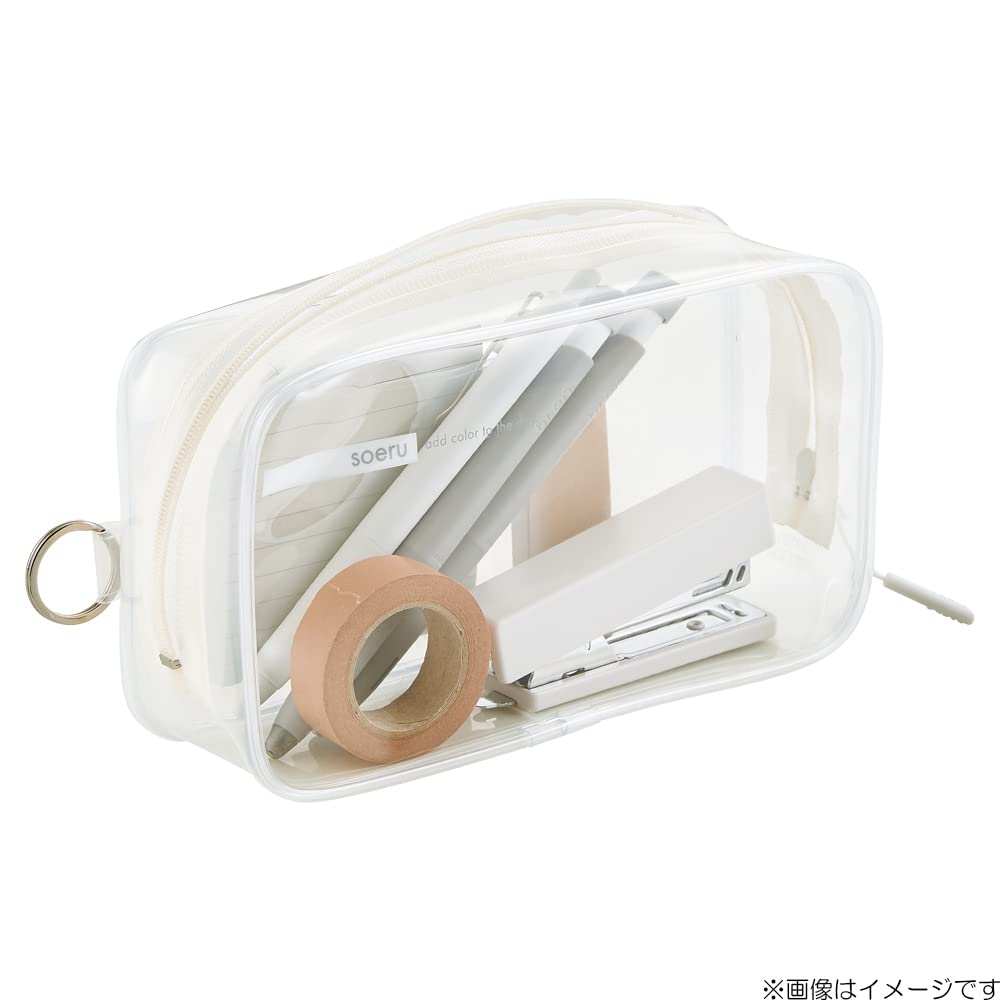 Lihit Lab SOERU A8101-3 Transparent Clear Box Pen Case, Large Capacity, Approx. 40 Pens, Sunny Red