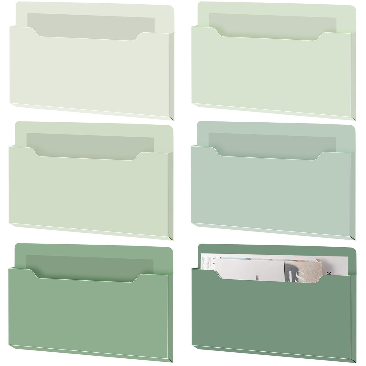 Fuutreo Magnetic Wall File Holder,6pcs,Sage Green,Horizontal-large