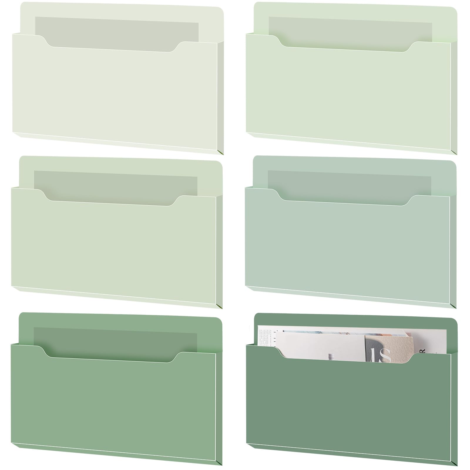 Fuutreo Magnetic Wall File Holder,6pcs,Sage Green,Horizontal-large
