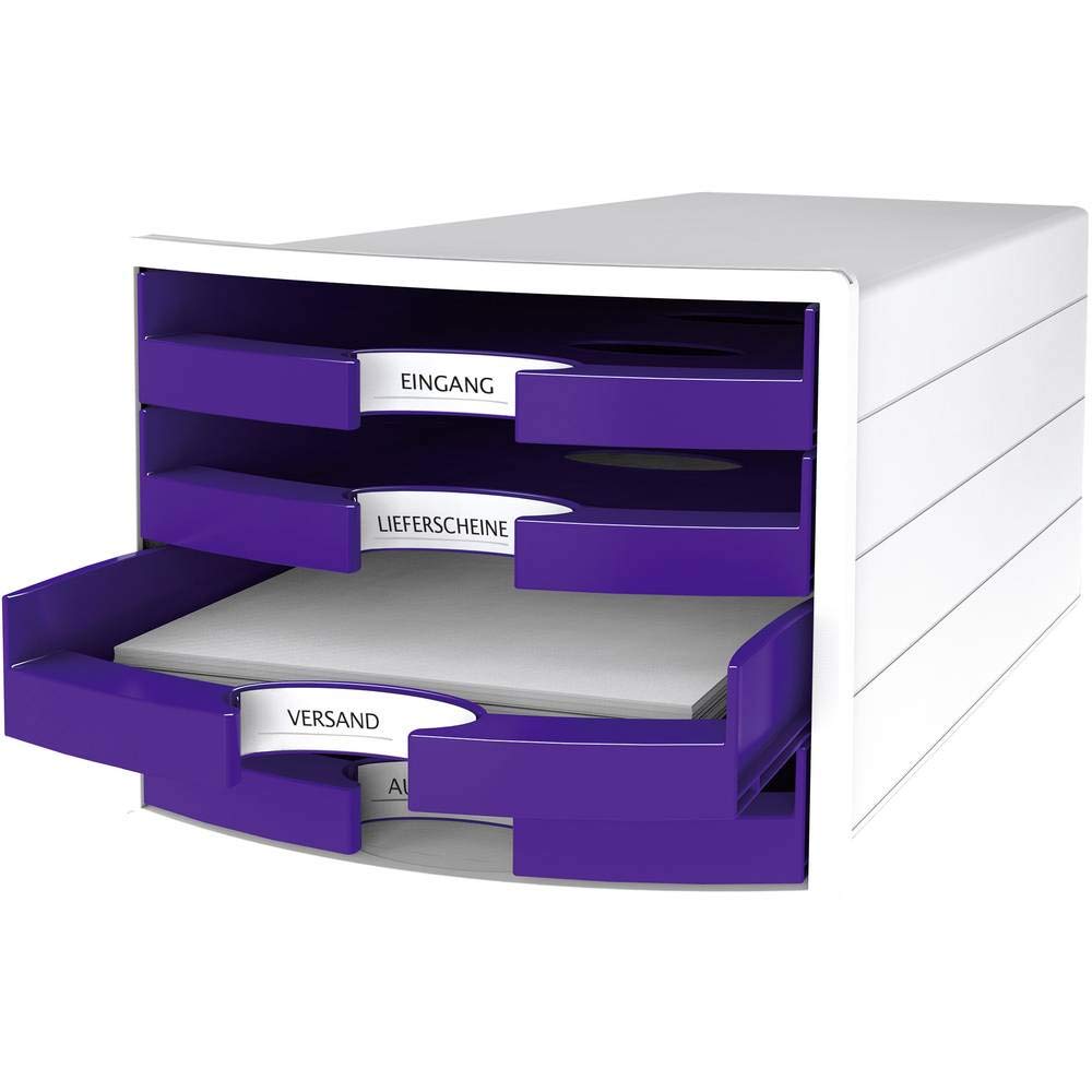 Han Impuls Drawer Box DIN A4/C4 4 Open Drawers White/Trend Colour Purple