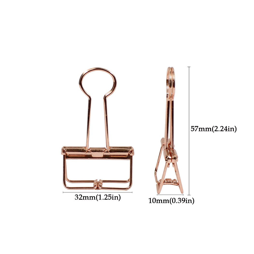 Zoohot 32mm Rose Gold Metal Binder Clips - Pack of 15