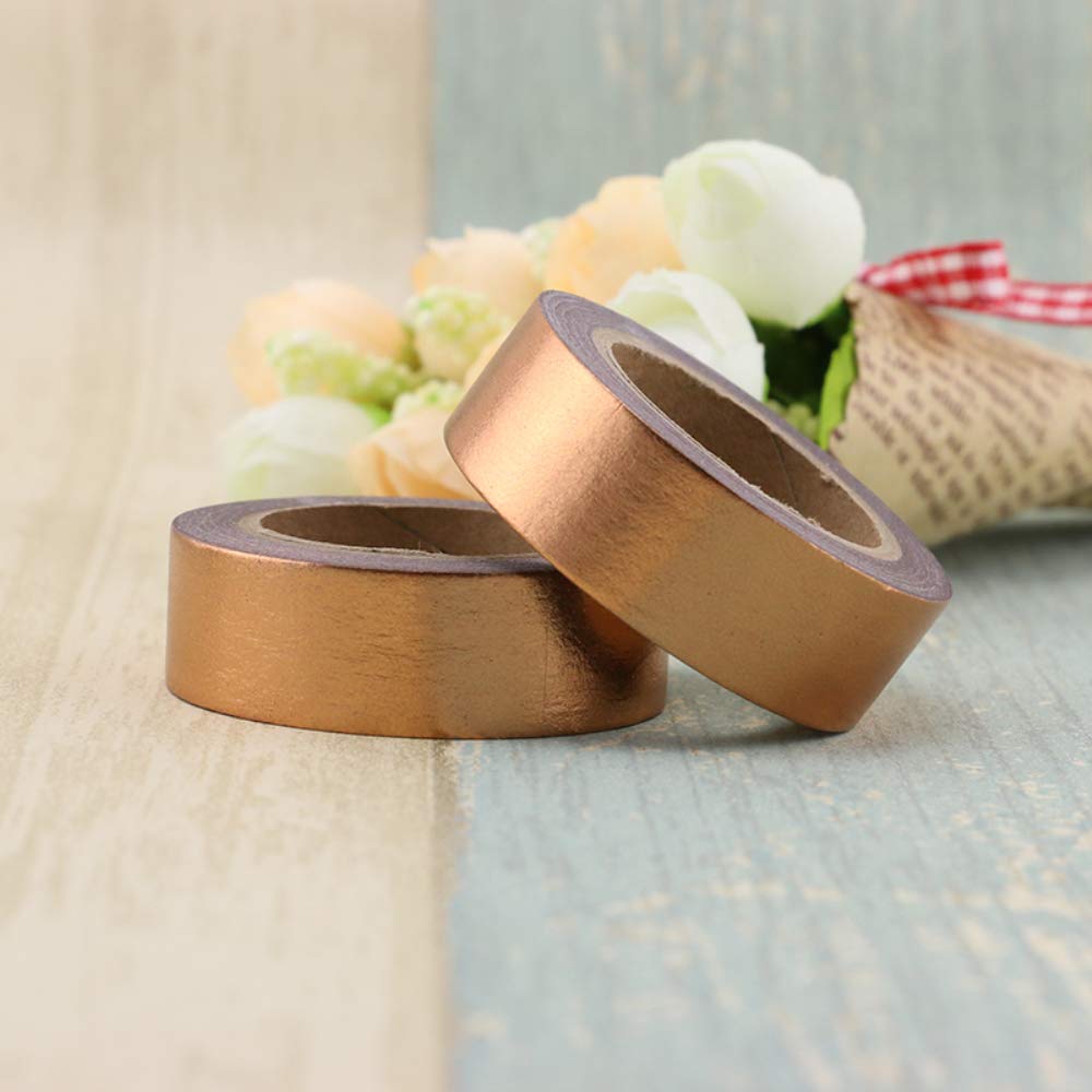 MEI YI TIAN 6 Rolls Solid Copper Gold Foil Washi Tape Set 15mmx10m Bronze Golden Stamping Paper