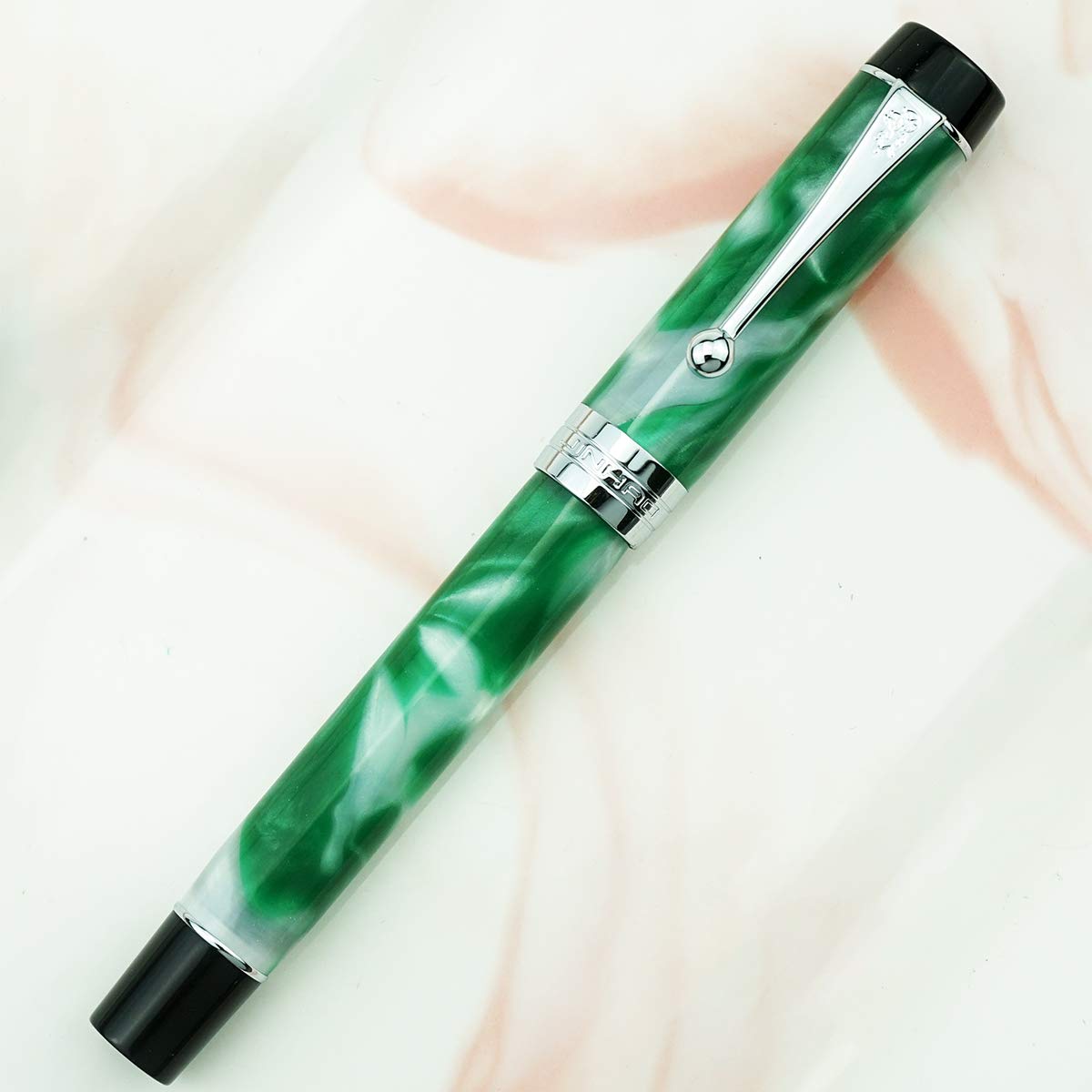 Jinhao 100 Classic Fountain Pen Bent Nib, Green White Marble Celluloid Fude Pen Calligraphy from