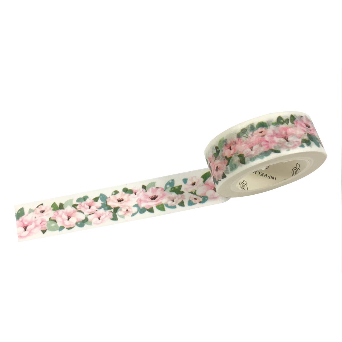 Wrapables Flowers and Greens Washi Masking Tape, 15mm x 7m Light Pink Flowers