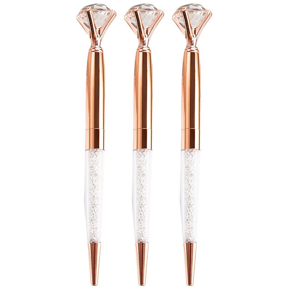 U Scinan 3Pcs Big Diamond Pen Crystal Metal Ballpoint Pens 0.5mm Black Ink Advertising Gif Pen