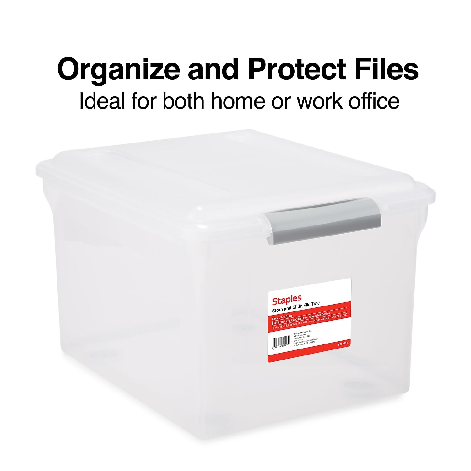 Staples Store & Slide Hanging File Box, Latch Lid, Letter/Legal, Clear