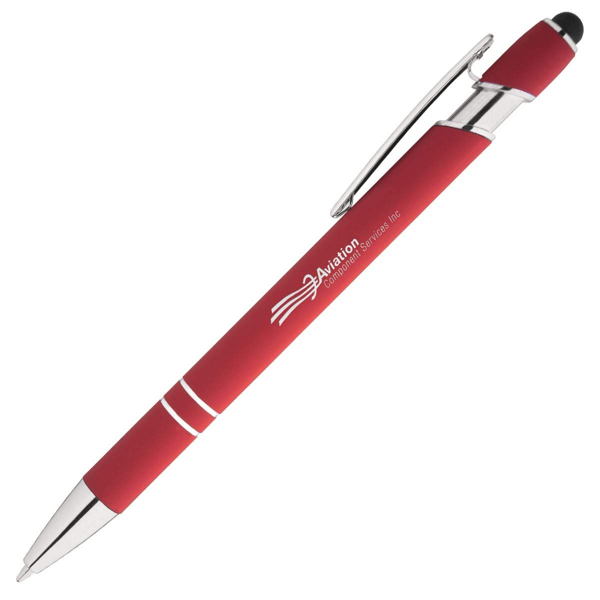 Full Color Imprint offered on Rainbow Rubberized Soft Touch Ballpoint Pen Stylus is a stylish