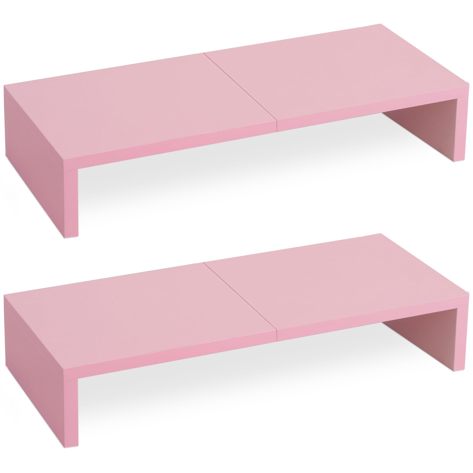 TEAMIX 2 Pack Pink Monitor Riser-20L inch, Cute Monitor Stand for Desk, Wood Sturdy