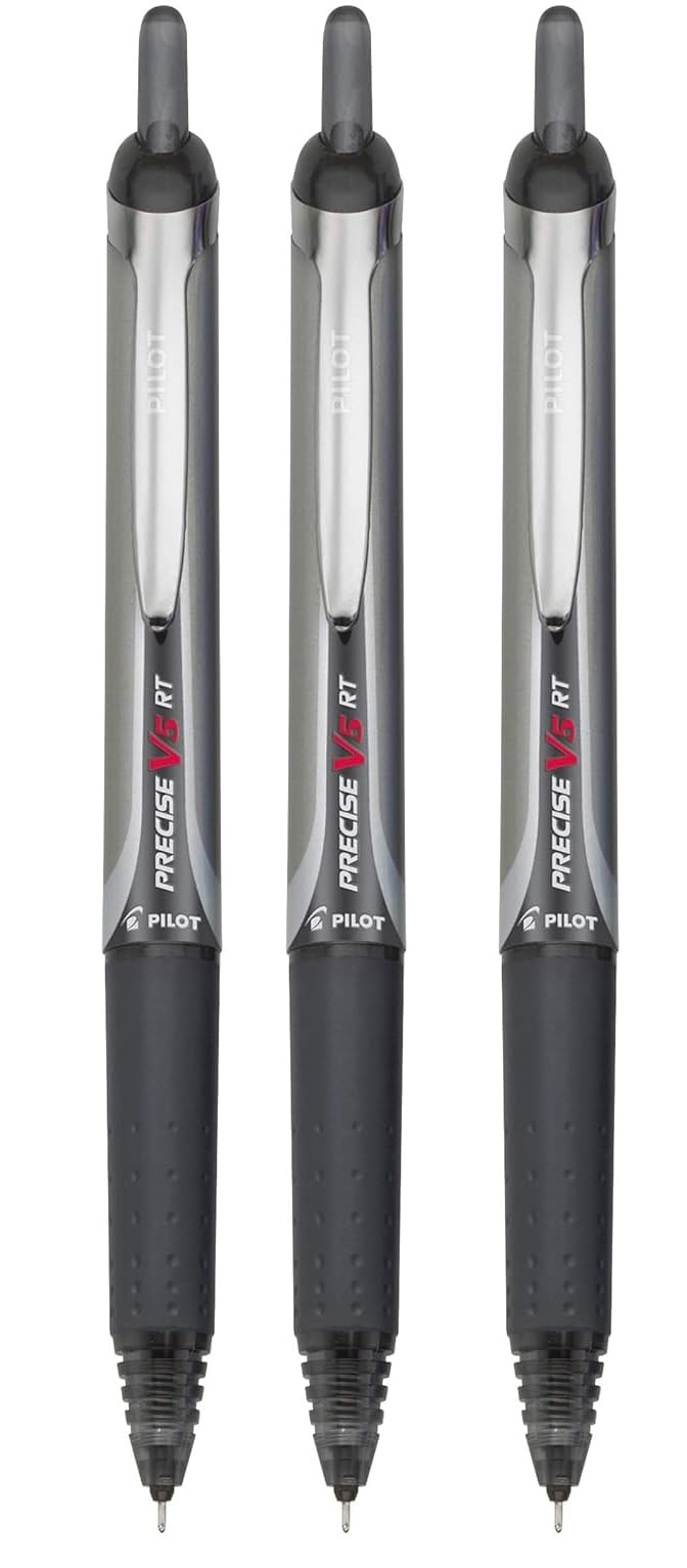 Precise V5 RT Retractable Rollerball Pens, 0.5mm Extra Fine, Black, 3-Pack